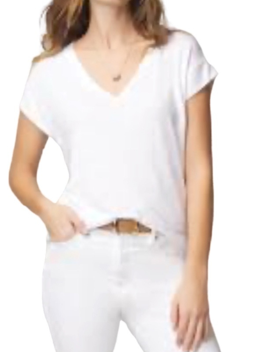 WHBM Short Sleeve V-neck Tee Top White Size M